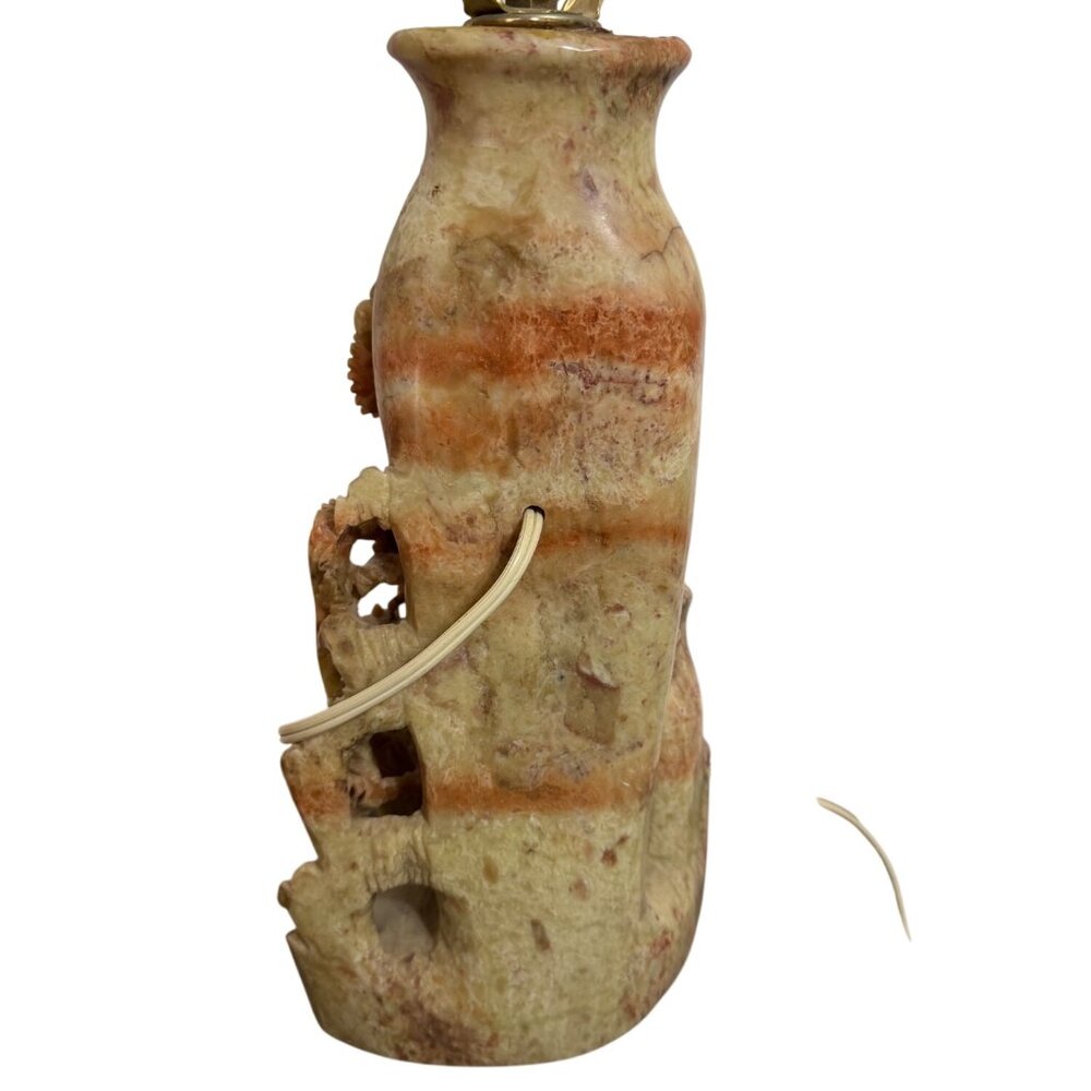 Vintage Stone Carved Floral Table Lamp With Intricate Chrysanthemum Motif And Br - Picture 7 of 11